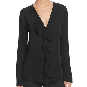 Theory Jastrid Silk Ruffle Front Blouse
